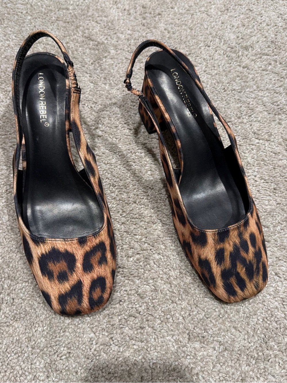 London Rebel Leopard Print Slingback Heels - Brown/Black